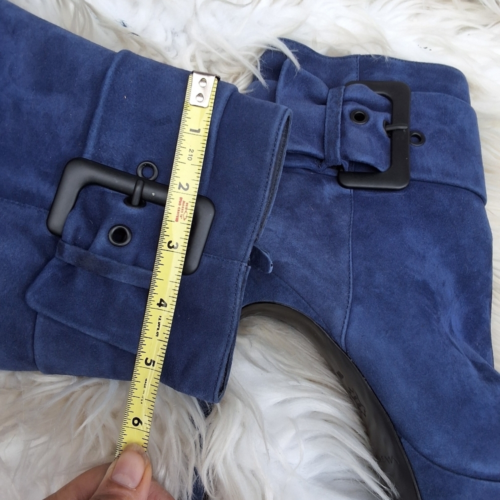 Via Spiga Blue Suede Side BuckleStiletto Ankle boots 10 NEW - Picture 6 of 14
